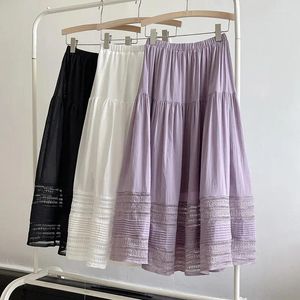 Jupes Summer Cool Touch Acétate brodé en dentelle florale A-line Boho Long jupe violet blanc noir