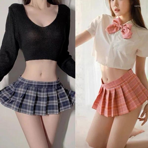 Jupes Summer Cosplay Plaids Jupe pour femmes filles clubwear sweet courte plissée d'écolière sexy.