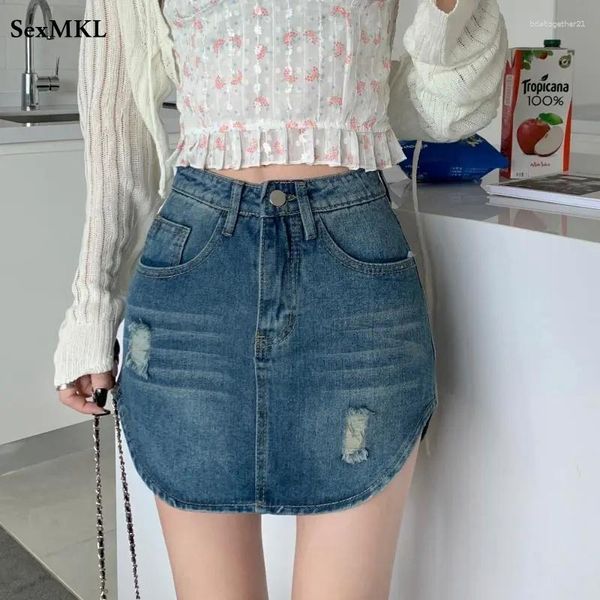 Faldas de mezclilla de verano Mini Mujer 2023 Fahsion cintura alta una línea Jeans Hippie falda Sexy Casual coreano Delgado Kawaii Mujer Faldas XL