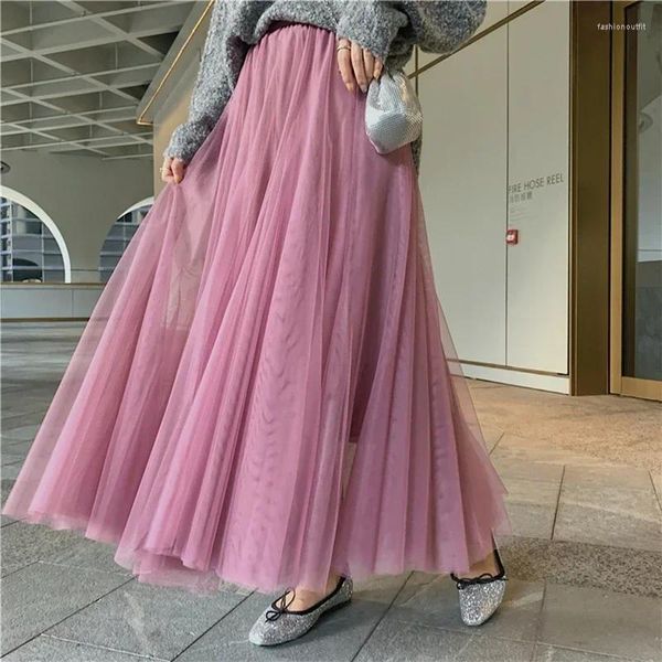 Jupes d'été élégant jupe en tulle automne hiver grand swing femme coréen mignon rose rose gris gris bleu marron noir tutu long tutu