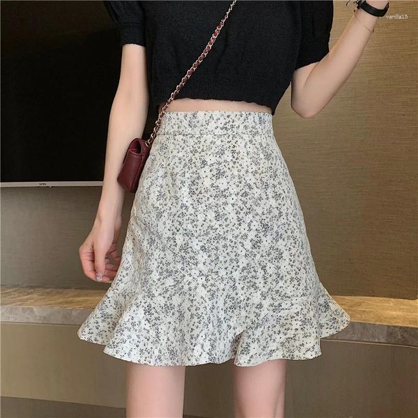 Faldas Verano Mujer Playa Boho Sexy Mini Falda 2024 Mujeres Casual Floral Impreso Volantes Dobladillo Cintura alta para mujeres