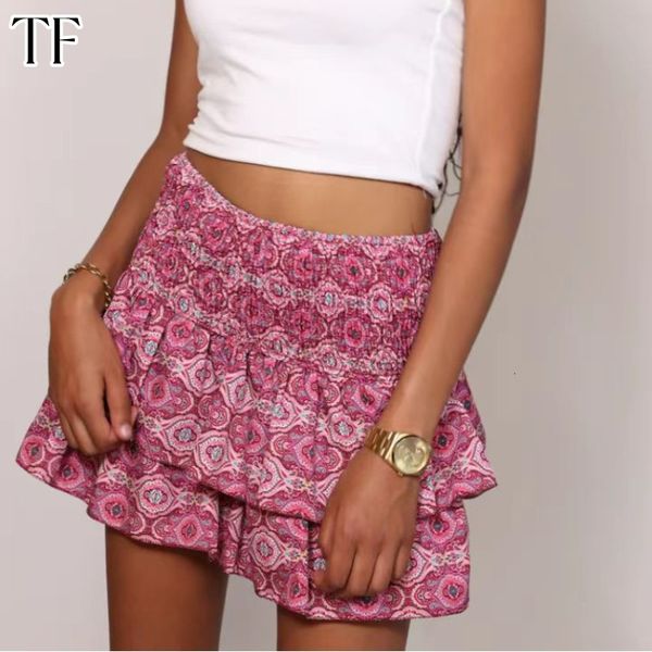 Jupes Summer florale pliped jupe femme vintage imprimerie à volants de la mode rose y2k