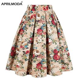 Faldas verano estilo francés mujeres corto vintage plisado cintura alta estampado floral jupe longo elegante damas oficina 50s midi túnica 230906