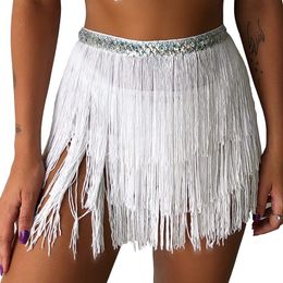 Faldas Falda con ribete de flecos de verano Sexy Crypto Fringe Cintura y cadera Toalla Fringe Vestido con cordones