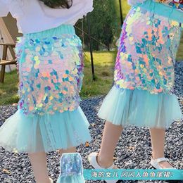 Rokken zomermeisjes kinderen halfjurk mini rok dochter van de zeeblauwe mermaid prinses speciale pailletten 230520
