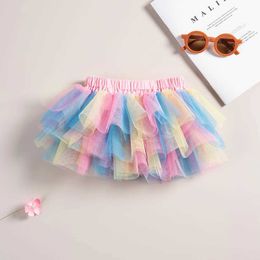 Skirts Summer Girls Tutu Skirt 1-4y Children Rainbow Princess Mini Niña niña Cute H240423