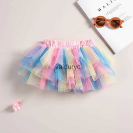 Skirts Summer Girls Tutu Skirt 1-4y Ldren Rainbow Princess Mini faldas para niños pequeños Faldas H240429