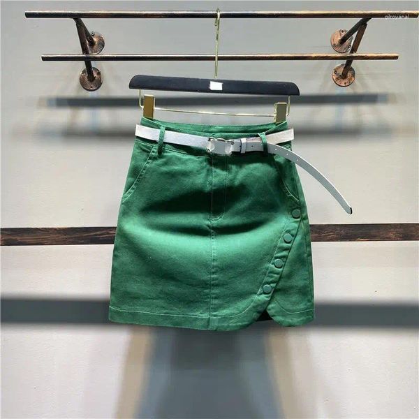 Jupes Summer Green Split Denim Jupe courte de la taille féminine Haute Bag de mode décontractée Hip One-Step