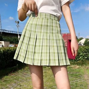 Rokken zomer Koreaanse hoge taille geplooide rokken groene sexy schattige mini plaid rok vrouwen jk uniform meisjes dans mini rok y2k 230328