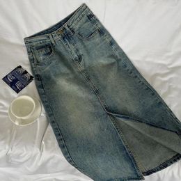 Jupes d'été longues pour femmes 2024 Style coréen haute qualité Midi Denim jupe femme décontracté Vintage bleu genou longueur jean shorts