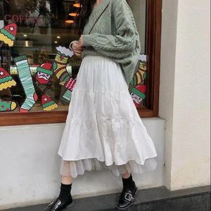 Rokken zomer lange witte rok voor vrouwen meisje a-line geplooide kant tulle Koreaanse modedeksels y2k vintage sprookjeskleding kleding