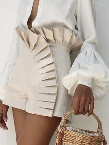 Skirts Summer Pleated Bottom Ruffle Hem Women's Shorts High Waist Solid 2023 Fashion Pant Elegant Casual Female Clothing