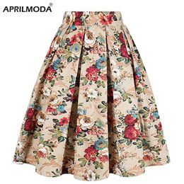 Jupes D'été Style Preppy Femmes Jupe Courte Taille Haute Floral Imprimé Jupe Longo Élégant Vintage Plissée Femmes 50s 230224