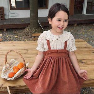 Rokken zomer retro babymeisje riem rok los ademende zachte knie lengte hoge taille kleine meisjes jagering rok overalls t230301