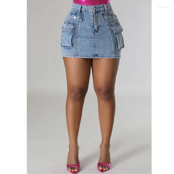 Jupes d'été Sexy Slim Denim Mini jupe Shorts femmes Faldas 2023 mode fête boîte de nuit Jean pour femme avec poche Ropa Mujer