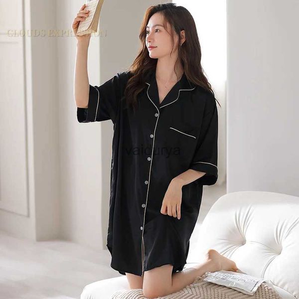 Faldas Verano Seda-como Satén Solapa Faldas de noche Vestidos Elegantes Camisones de mujer Camisón Cardigan Camisas de dormir Vestidos de dormir para mujer YQ231218