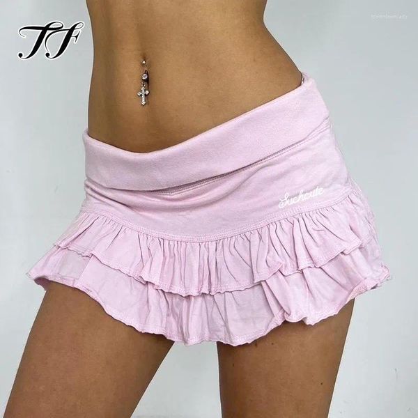 Jupes jupe plissée solide d'été Sweet Girl Sports Style Low Waited Ruffled Miniskirt pour femme Sexy Beach Pink Y2k Shorts