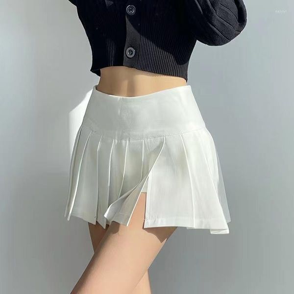 Jupes été jupe de tennis fendue taille haute femmes sexy mini vintage noir coréen blanc plissé
