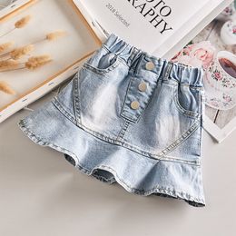 Jupes été printemps bébé filles denim jupe tutu mode ALine volants pour enfants bas vêtements 2 à 14 ans 230310