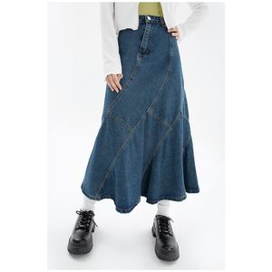 Rokken zomer vintage blauwe vrouwen denim trompet rok streetwear stijl casual onregelmatige hoge taille dames lange mermaid Jean rok 220924