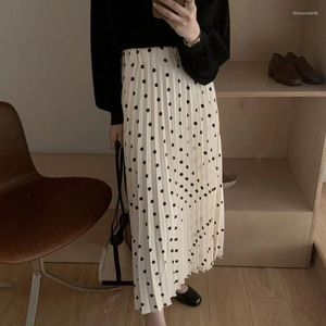 Jupes été femmes Chic jupe femme élégant blanc et noir à pois imprimé taille haute décontracté en mousseline de soie dames G216