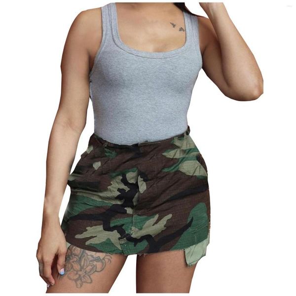 Faldas Verano Mujer Moda japonesa Harajuku 2000s Estética Vintage Mini Falda de camuflaje con cinturón Cintura alta Gyaru con flecos