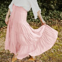 Jupes d'été jupe féminine mode haute taille plissée boho plage maxi couleur continue couleur décontractée
