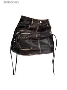 Jupes Été femmes Vintage Pu Faux cuir Mini hanche jupe portefeuille Gyaru Punk Design 2000s esthétique marée Y2k Streetwear Cyber Grunge 90sL231212