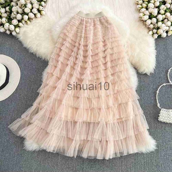 Jupes Super Long 97cm Maxi Tulle Jupes pour Femmes 2023 Nouveau Chic Patchwork Gâteau Jupe Multicouche Grand Swing A-Line Jupes Mujer Faldas J230621