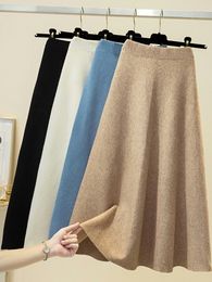 Jupes SURMIITRO tricot longue jupe Midi femmes hiver chaud mode coréenne bleu noir élégant taille haute une ligne jupe femme 230506