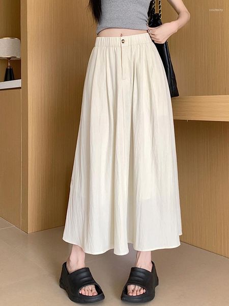 Faldas SURMIITRO Mujer Maxi Falda con bolsillos 2023 Primavera Verano Coreano Elegante Sólido Una línea Botón Cintura alta Mujer larga
