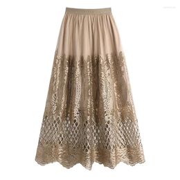 Jupes SURMIITRO Femmes Tulle Longue Jupe 2024 Printemps Élégant Broderie Évider Ourlet Irrégulier Une Ligne Taille Haute Midi Femme