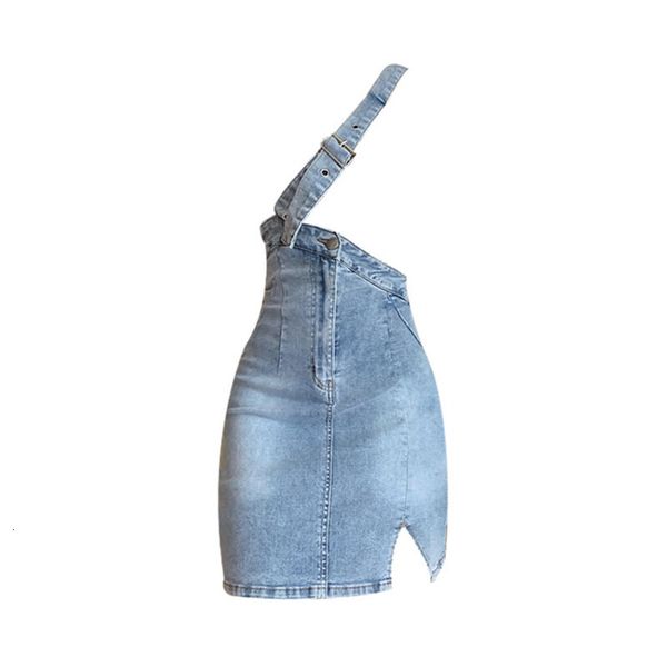 Jupes bretelles Denim court femme fente taille haute hanche mode coréenne rue Shorts décontracté Mini femme 230508