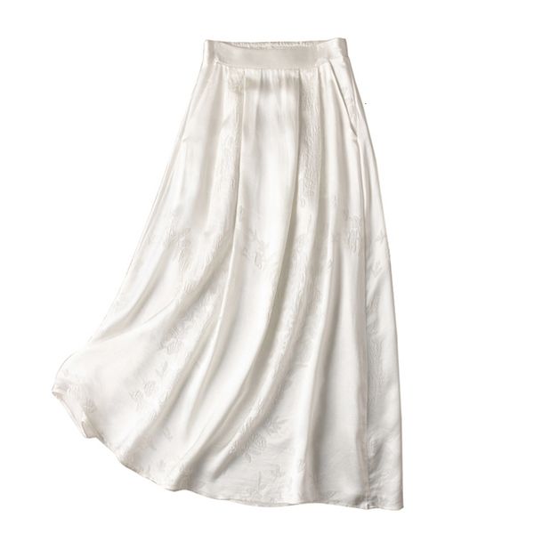 Jupes SuyaDream jupe blanche pour femme mélange de soie taille élastique Jacquard jupes longues printemps été Chic bas 230418
