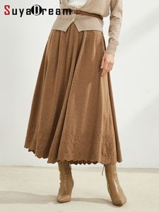 Jupes SuyaDream femmes jupes d'hiver 32.4% laine une ligne longues jupes plissées automne hiver bas Camel 230418