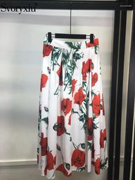 Jupes svoryxiu créatrice de mode d'été de haute qualité vintage magnifique rose imprimé demi-jupe de la taille féminine mince