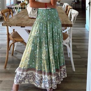 Jupes Doux Imprimé Floral Jupe Femmes D'été Bohème Jupes Longues Taille Haute Élastique A-Line Mode Boho Maxi Jupes XS-3XL Jupe RS171 230417