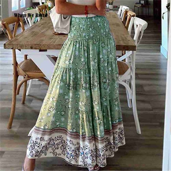 Faldas Falda con estampado floral dulce Mujer Verano Bohemio Faldas largas Cintura elástica alta Una línea Moda Boho Maxi Faldas XS-3XL Jupe RS171 J230621