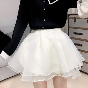 Faldas Falda tutú dulce Verano Niñas A-line Cintura alta Malla esponjosa Color puro Kawaii Lolita Mini Skater Y2k Gótico Negro