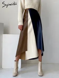 Jupes Syiwidii cuir pour femmes automne hiver 2024 taille haute Patchwork a-ligne décontractée mode coréenne jupe streetwear
