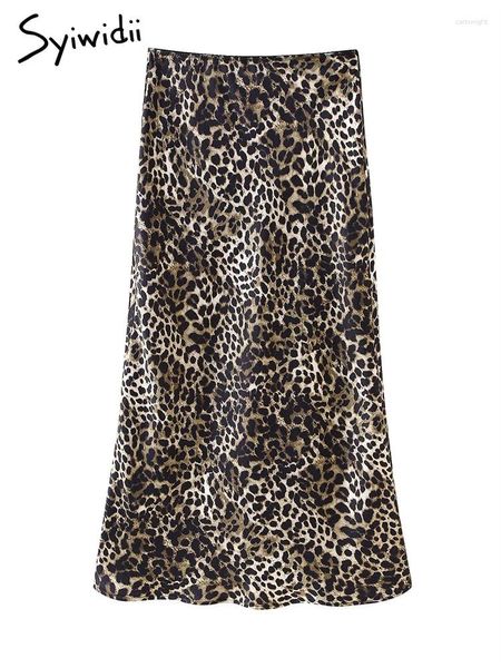 Faldas syiwidii leopardo largo para mujeres verano vintage una línea de seda midi falda elegante damas y2k noch noche satén