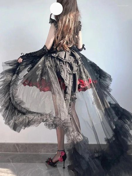 Faldas Vestido de cola Flor ligera de Lolita después de casarse con Jsk La cola es corta por delante y larga por detrás.