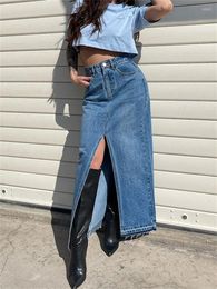 Jupes TARUXY Denim Maxi pour femmes Jeans décontractés bouton Streetwear Vintage renversé longue jupe Y2k été crayon Jean