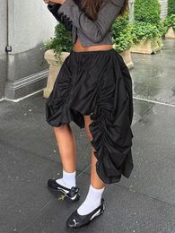 Jupes TARUXY Plis Noir Mini Jupe Pour Femmes Taille Haute Mode Asymétrique Lâche Femme 2024 Street Femme