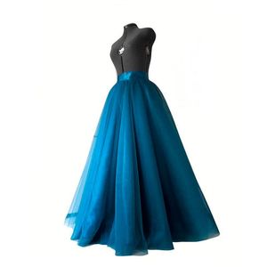 Rokken groenblauw blauwe tule rok lange gelaagde satijnen taille baljurk apart prom party bruiloft bruids tutu saia stromen