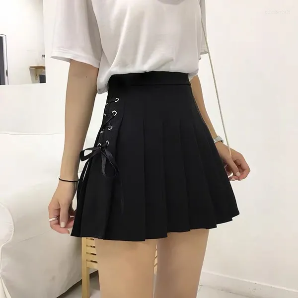 Faldas Falda plisada de tenis para mujer 2023 japonesa Y2k moda coreana Kawaii Preppy Golf Vintage Sexy Mini Lolita cintura alta línea A negro