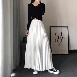 Faldas TFETTERS marca ropa de primavera mujer 2024 otoño moda Casual Oficina señora Falda plisada cintura alta sólido largo