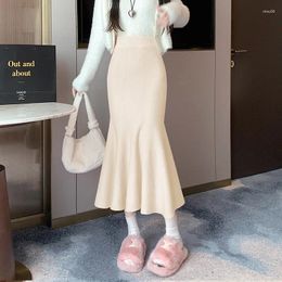 Faldas TFETTERS marca falda de invierno para mujer moda casual oficina dama sólido tejido coreano cintura alta cola de pez