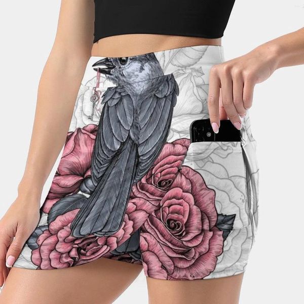 Skirts the Bird with Silver Key Women's Skirt Y2K Summer Ropa 2024 Kpop Style pantalón de bolsillo Jay botánico