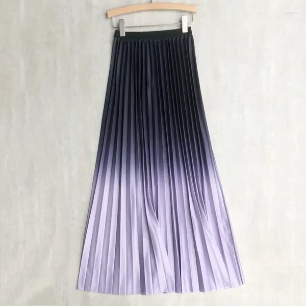 Faldas TIGENA 97cm Falda plisada hasta el tobillo para mujer 2024 primavera estética gradiente una línea de cintura alta largo Maxi femenino